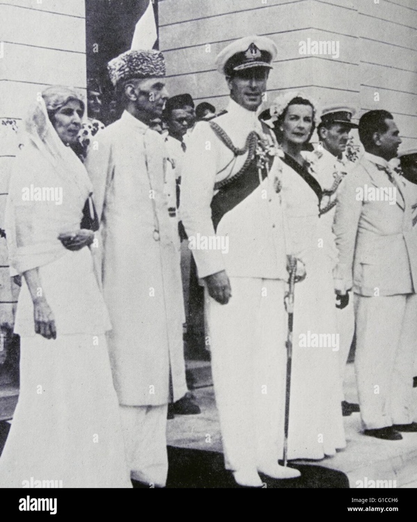 Lord Mountbatten (Viceroy of India) with Mohammed Ali Jinnah and Fatima Jinnah at Pakistan's independence in 1947 Stock Photo - Alamy