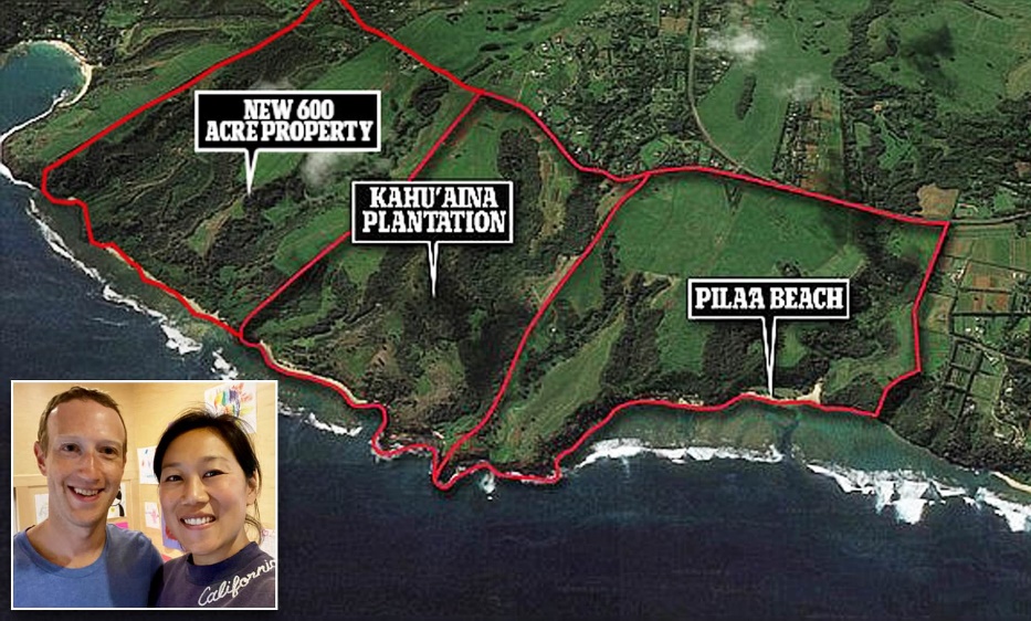 Zuckerberg DOUBLES size of Hawaii empire after spending $53m on 600 acres  of beachfront land | Daily Mail Online