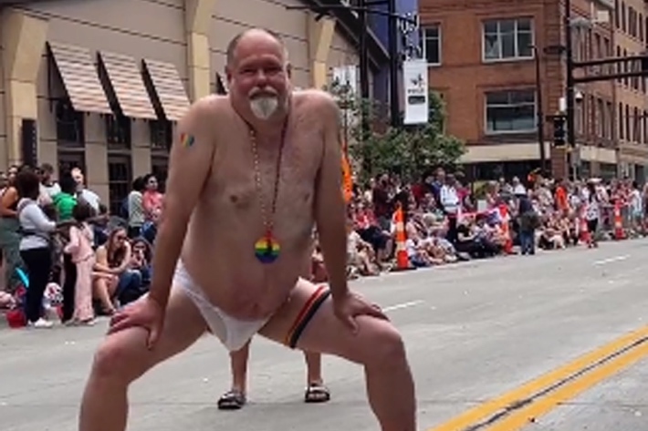 Gross, Hairy, Male Pervert at LGBTQ Pride Parade Sexually Gyrates In Front Of Kids - Conservative People Outraged